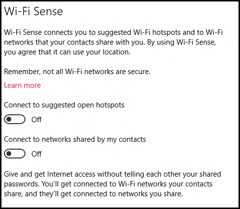 Wi-Fi Sense Οθόνη